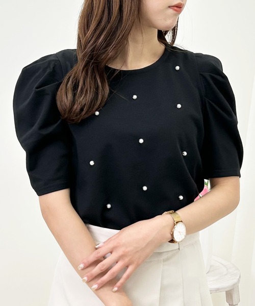 INGNI(イング)の「パール付きパワショルTシャツ(Tシャツ/カットソー・レディース・ミント/オフホワイト/ブラック・M)」の16枚目の写真