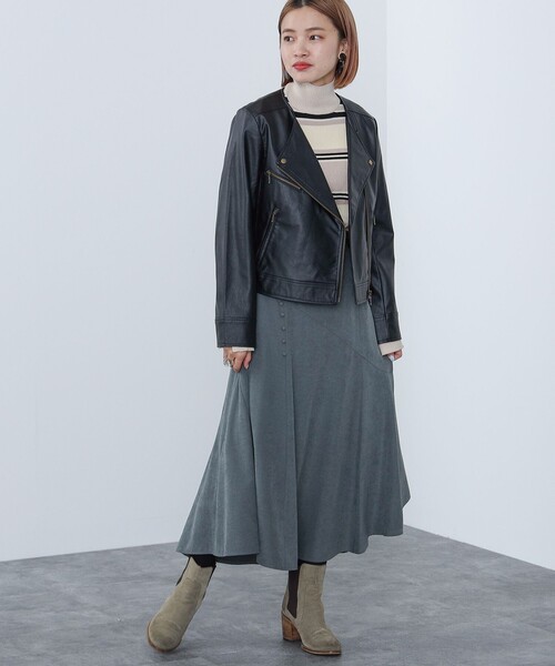 BEAMS HEART(ビームスハート)の「BEAMS HEART / ノーカラー フェイクレザー ブルゾン(ライダースジャケット・レディース・ブラック・SMALL/MEDIUM)」の3枚目の写真