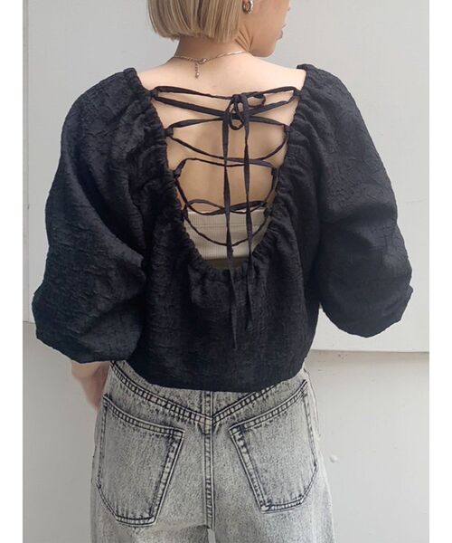 MURUA（ムルーア）の「バルーンショートトップス（シャツ/ブラウス・レディース・ホワイト/ブラック・FREE）」の2枚目の写真