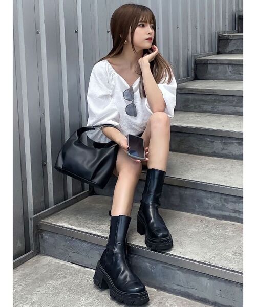 MURUA（ムルーア）の「バルーンショートトップス（シャツ/ブラウス・レディース・ホワイト/ブラック・FREE）」の8枚目の写真