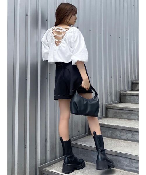 MURUA（ムルーア）の「バルーンショートトップス（シャツ/ブラウス・レディース・ホワイト/ブラック・FREE）」の9枚目の写真