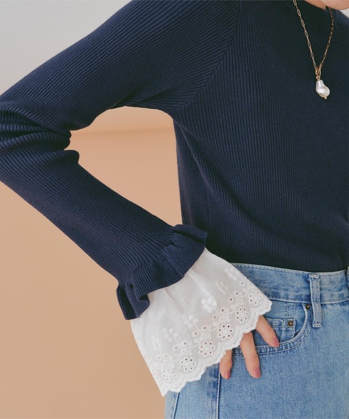 titivate(ティティベイト)の「クルーネック袖口レース2wayリブニット(ニット/セーター・レディース・アイボリー/ネイビー/ブラック・S/M)」の13枚目の写真