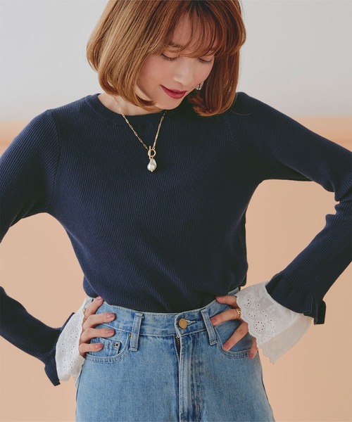 titivate(ティティベイト)の「クルーネック袖口レース2wayリブニット(ニット/セーター・レディース・アイボリー/ネイビー/ブラック・S/M)」の19枚目の写真