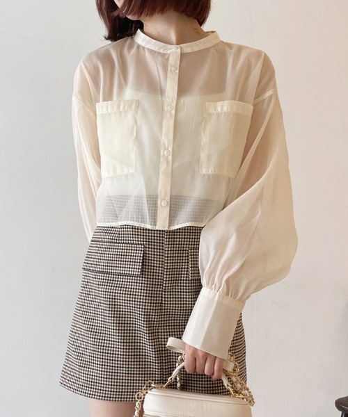 Heather(ヘザー)の「シアーノーカラーシャツ 969877(シャツ/ブラウス・レディース・ブラック/オフホワイト/ブラウン・FREE)」の2枚目の写真