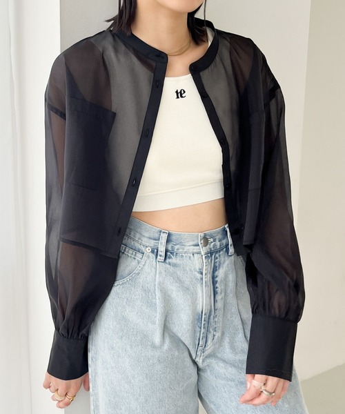 【美品】dresslave きれいめシャツ　シアー　ノーカラー 楽天市場】ノーカラー きれいめ 日除け シャツ 羽織り ライト