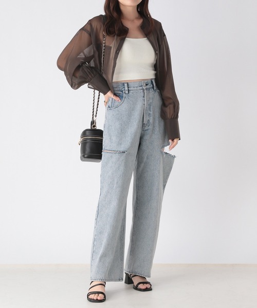 ブラウス シャツ ノーカラーシアーシャツ レディース fw00004.jpg