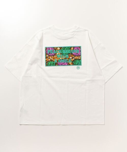 moyan ecri>messageワンポイント＆バックプリント パッチ刺繍T