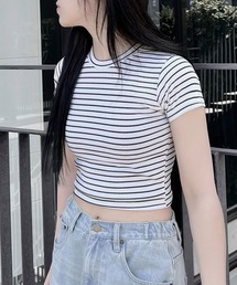 Figments | ボーダークロップドトップス(Tシャツ/カットソー)