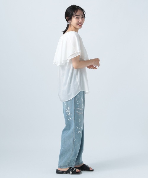 BAYFLOW(ベイフロー)の「Vネックラッフルフリルブラウス(シャツ/ブラウス・レディース・ピンク/ブラック/オフホワイト・FREE)」の5枚目の写真