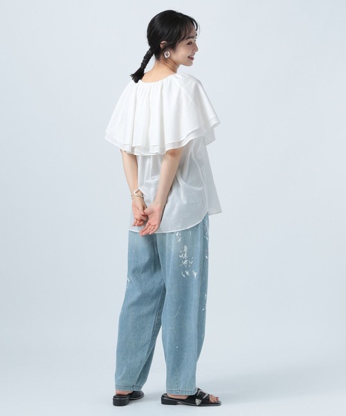 BAYFLOW(ベイフロー)の「Vネックラッフルフリルブラウス(シャツ/ブラウス・レディース・ピンク/ブラック/オフホワイト・FREE)」の6枚目の写真