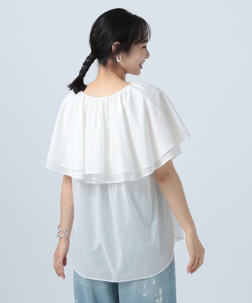 BAYFLOW(ベイフロー)の「Vネックラッフルフリルブラウス(シャツ/ブラウス・レディース・ピンク/ブラック/オフホワイト・FREE)」の7枚目の写真