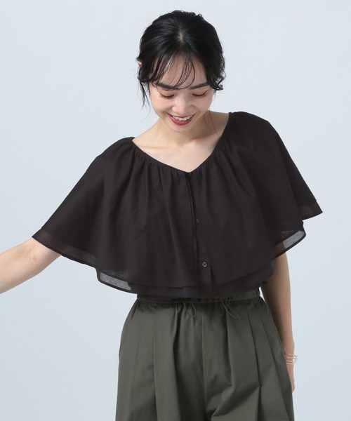 BAYFLOW(ベイフロー)の「Vネックラッフルフリルブラウス(シャツ/ブラウス・レディース・ピンク/ブラック/オフホワイト・FREE)」の12枚目の写真