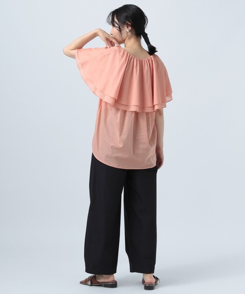 BAYFLOW(ベイフロー)の「Vネックラッフルフリルブラウス(シャツ/ブラウス・レディース・ピンク/ブラック/オフホワイト・FREE)」の14枚目の写真
