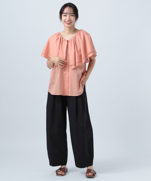 BAYFLOW(ベイフロー)の「Vネックラッフルフリルブラウス(シャツ/ブラウス・レディース・ピンク/ブラック/オフホワイト・FREE)」の15枚目の写真