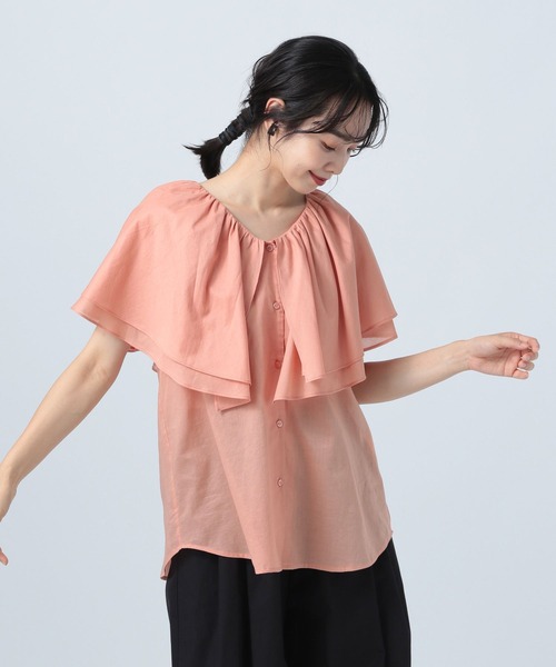 BAYFLOW(ベイフロー)の「Vネックラッフルフリルブラウス(シャツ/ブラウス・レディース・ピンク/ブラック/オフホワイト・FREE)」の18枚目の写真