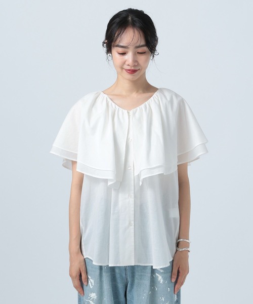 BAYFLOW(ベイフロー)の「Vネックラッフルフリルブラウス(シャツ/ブラウス・レディース・ピンク/ブラック/オフホワイト・FREE)」の19枚目の写真