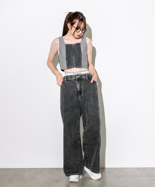 OLIVE des OLIVE（オリーブデオリーブ）の「パッチワークデニムビスチェ　1032040010（ベスト・レディース・サックスブルー/スミクロ・FREE）」の3枚目の写真