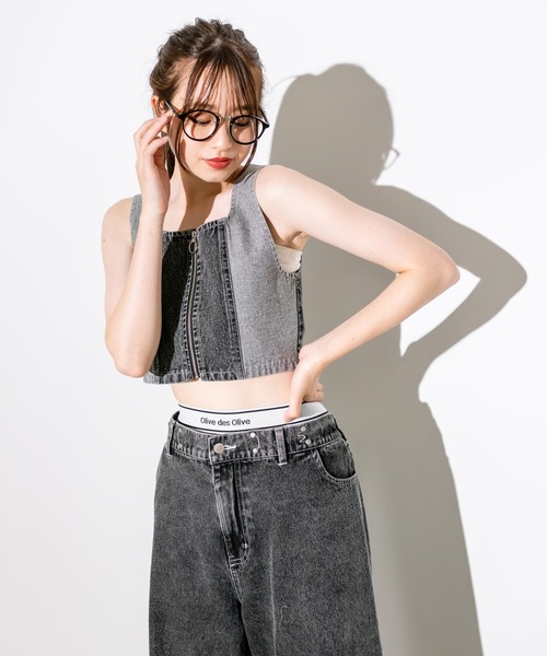 OLIVE des OLIVE（オリーブデオリーブ）の「パッチワークデニムビスチェ　1032040010（ベスト・レディース・サックスブルー/スミクロ・FREE）」の6枚目の写真