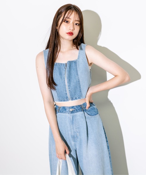 OLIVE des OLIVE（オリーブデオリーブ）の「パッチワークデニムビスチェ　1032040010（ベスト・レディース・サックスブルー/スミクロ・FREE）」の12枚目の写真