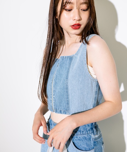 OLIVE des OLIVE（オリーブデオリーブ）の「パッチワークデニムビスチェ　1032040010（ベスト・レディース・サックスブルー/スミクロ・FREE）」の15枚目の写真