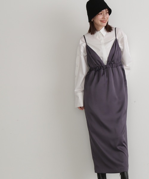 N.（N. Natural Beauty Basic）（エヌエヌナチュラルビューティーベーシック）の「◆サテンバルーンキャミワンピース（ワンピース・レディース・ピンク/ブルーグレー・MEDIUM）」の2枚目の写真