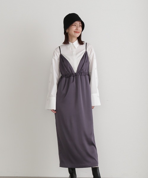 N.（N. Natural Beauty Basic）（エヌエヌナチュラルビューティーベーシック）の「◆サテンバルーンキャミワンピース（ワンピース・レディース・ピンク/ブルーグレー・MEDIUM）」の7枚目の写真