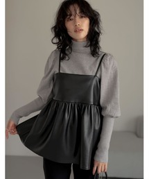 Re:EDIT | [2023A/W PRE ORDER][低身長サイズ有]フェイクレザーベアキャミソールペプラムトップス(キャミソール)