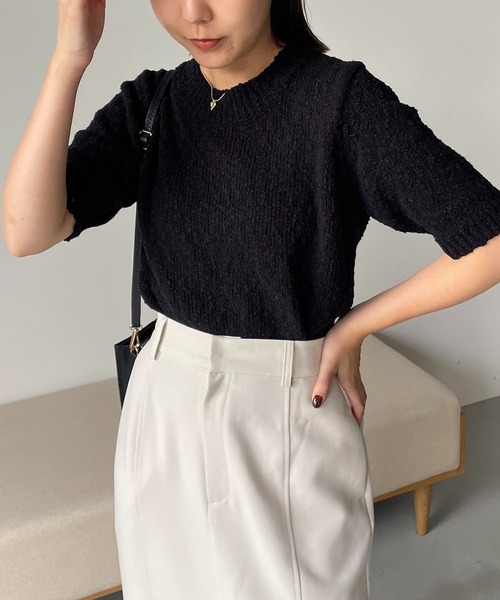 CAPRICIEUX LE'MAGE(カプリシューレマージュ)の「ネップハーフスリーブニット(ニット/セーター・レディース・ブラック/オフホワイト/グレー・FREE)」の13枚目の写真