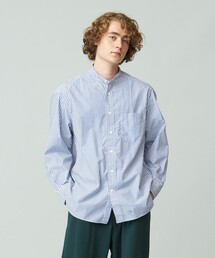 【UNISEX】タイプライターストライプ バンドカラーシャツ