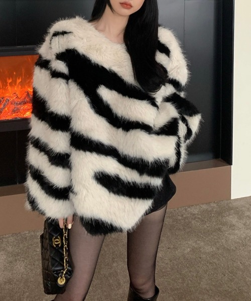 セール】シャギーゼブラ柄ニットプルオーバー（ニット/セーター