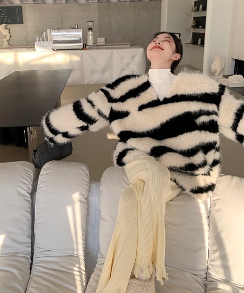 セール】シャギーゼブラ柄ニットプルオーバー（ニット/セーター