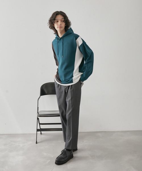 JUNRED(ジュンレッド)の「ブロッキングフェイクレイヤードプルパーカー(パーカー・メンズ・ベージュ系その他/グリーン/ホワイト・M/L/LL)」の15枚目の写真