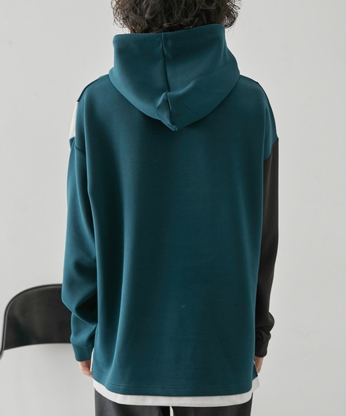 JUNRED(ジュンレッド)の「ブロッキングフェイクレイヤードプルパーカー(パーカー・メンズ・ベージュ系その他/グリーン/ホワイト・M/L/LL)」の17枚目の写真
