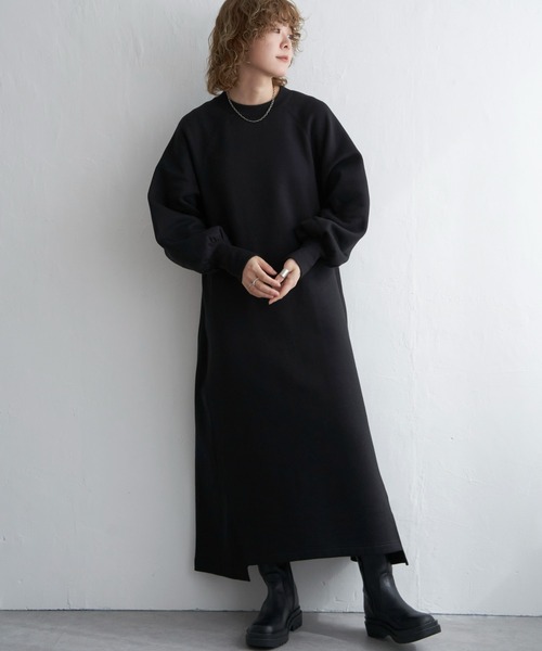 notch.(ノッチ)の「裏起毛テレコ切り替えラグランワンピース(ワンピース・レディース・ブラック/オフホワイト/グレー・M)」の13枚目の写真