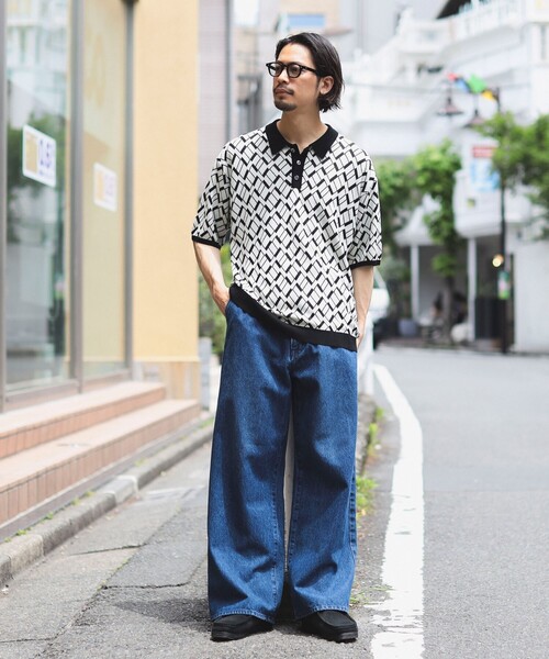 B:MING by BEAMS(ビーミングバイビームス)の「B:MING by BEAMS / 幾何学柄 ジャカード ニット ポロシャツ(ポロシャツ・メンズ・オレンジ/ホワイト系その他5・SMALL/X-LARGE/LARGE/MEDIUM)」の3枚目の写真