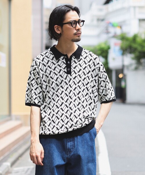 B:MING by BEAMS(ビーミングバイビームス)の「B:MING by BEAMS / 幾何学柄 ジャカード ニット ポロシャツ(ポロシャツ・メンズ・オレンジ/ホワイト系その他5・SMALL/X-LARGE/LARGE/MEDIUM)」の4枚目の写真