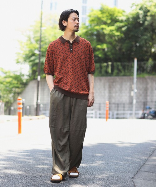 B:MING by BEAMS(ビーミングバイビームス)の「B:MING by BEAMS / 幾何学柄 ジャカード ニット ポロシャツ(ポロシャツ・メンズ・オレンジ/ホワイト系その他5・SMALL/X-LARGE/LARGE/MEDIUM)」の7枚目の写真