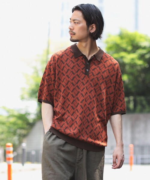 B:MING by BEAMS(ビーミングバイビームス)の「B:MING by BEAMS / 幾何学柄 ジャカード ニット ポロシャツ(ポロシャツ・メンズ・オレンジ/ホワイト系その他5・SMALL/X-LARGE/LARGE/MEDIUM)」の8枚目の写真