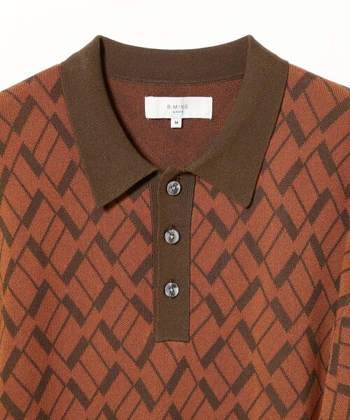 B:MING by BEAMS(ビーミングバイビームス)の「B:MING by BEAMS / 幾何学柄 ジャカード ニット ポロシャツ(ポロシャツ・メンズ・オレンジ/ホワイト系その他5・SMALL/X-LARGE/LARGE/MEDIUM)」の14枚目の写真