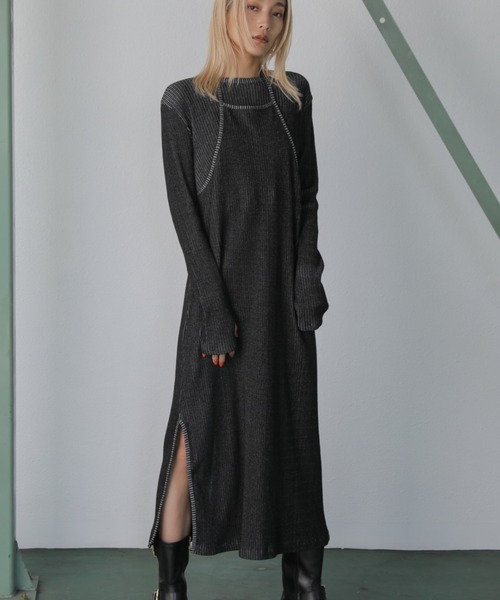 mici（ミチ）の「(mici)レイヤードリブニットワンピース（ワンピース・レディース・ブラック/ブルー・FREE）」の2枚目の写真