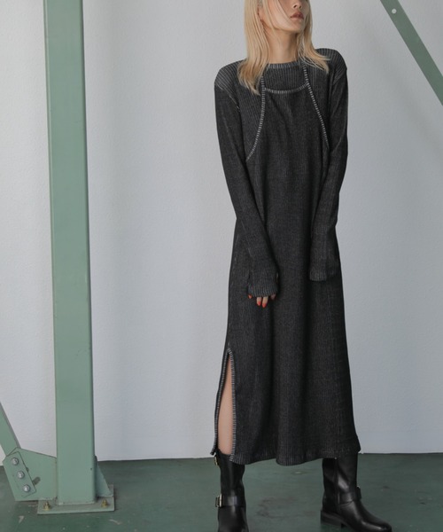 mici（ミチ）の「(mici)レイヤードリブニットワンピース（ワンピース・レディース・ブラック/ブルー・FREE）」の3枚目の写真