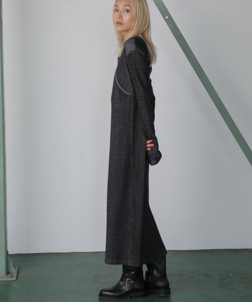 mici（ミチ）の「(mici)レイヤードリブニットワンピース（ワンピース・レディース・ブラック/ブルー・FREE）」の4枚目の写真