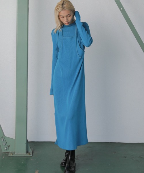 mici（ミチ）の「(mici)レイヤードリブニットワンピース（ワンピース・レディース・ブラック/ブルー・FREE）」の6枚目の写真