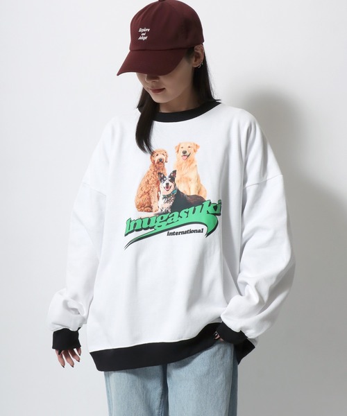SEQUENZ(シークエンズ)の「Inugasuki イヌガスキ 裏起毛 フォトプリント リンガー スウェットトレーナー レディース メンズ(スウェット・レディース・アッシュグレー/レッド系その他/ブラック系その他/ホワイト系その他・M/LL/L)」の19枚目の写真