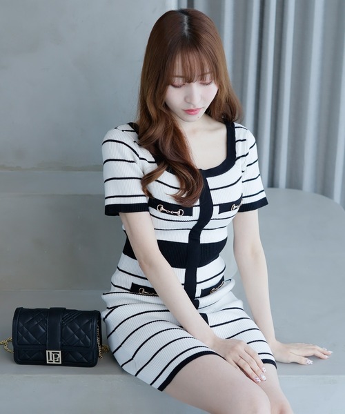 マルチパターンバイカラーニットワンピース