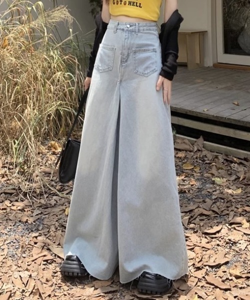 GEMEDA(ジェメダ)の「ハイウエストワイドフルレングスデニムパンツ(デニムパンツ・レディース・ネイビー/ライトブルー・S/M/L)」の3枚目の写真