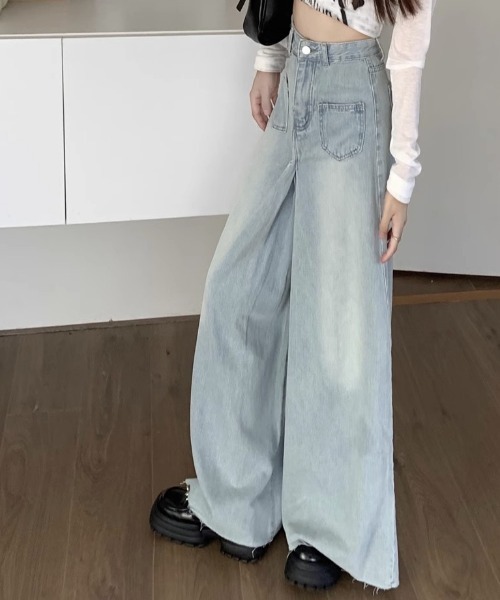 GEMEDA(ジェメダ)の「ハイウエストワイドフルレングスデニムパンツ(デニムパンツ・レディース・ネイビー/ライトブルー・S/M/L)」の8枚目の写真