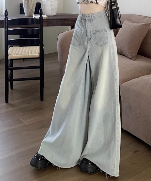 GEMEDA(ジェメダ)の「ハイウエストワイドフルレングスデニムパンツ(デニムパンツ・レディース・ネイビー/ライトブルー・S/M/L)」の4枚目の写真