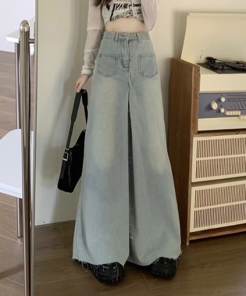 GEMEDA(ジェメダ)の「ハイウエストワイドフルレングスデニムパンツ(デニムパンツ・レディース・ネイビー/ライトブルー・S/M/L)」の6枚目の写真
