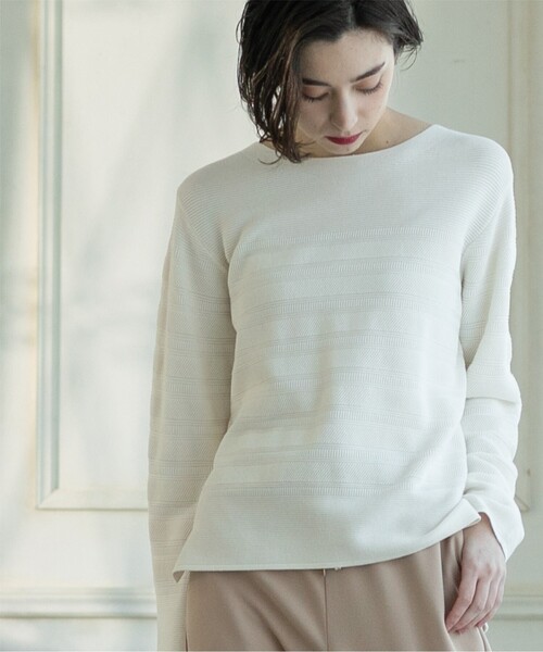 OPAQUE.CLIP(オペークドットクリップ)の「◆6color/ボートネックニット【UV/洗濯機洗い可】(ニット/セーター・レディース・ホワイト/ライトイエロー系/グレー/ホワイト系3/ブラック/ライトブルー・34/36/38/40/42)」の8枚目の写真